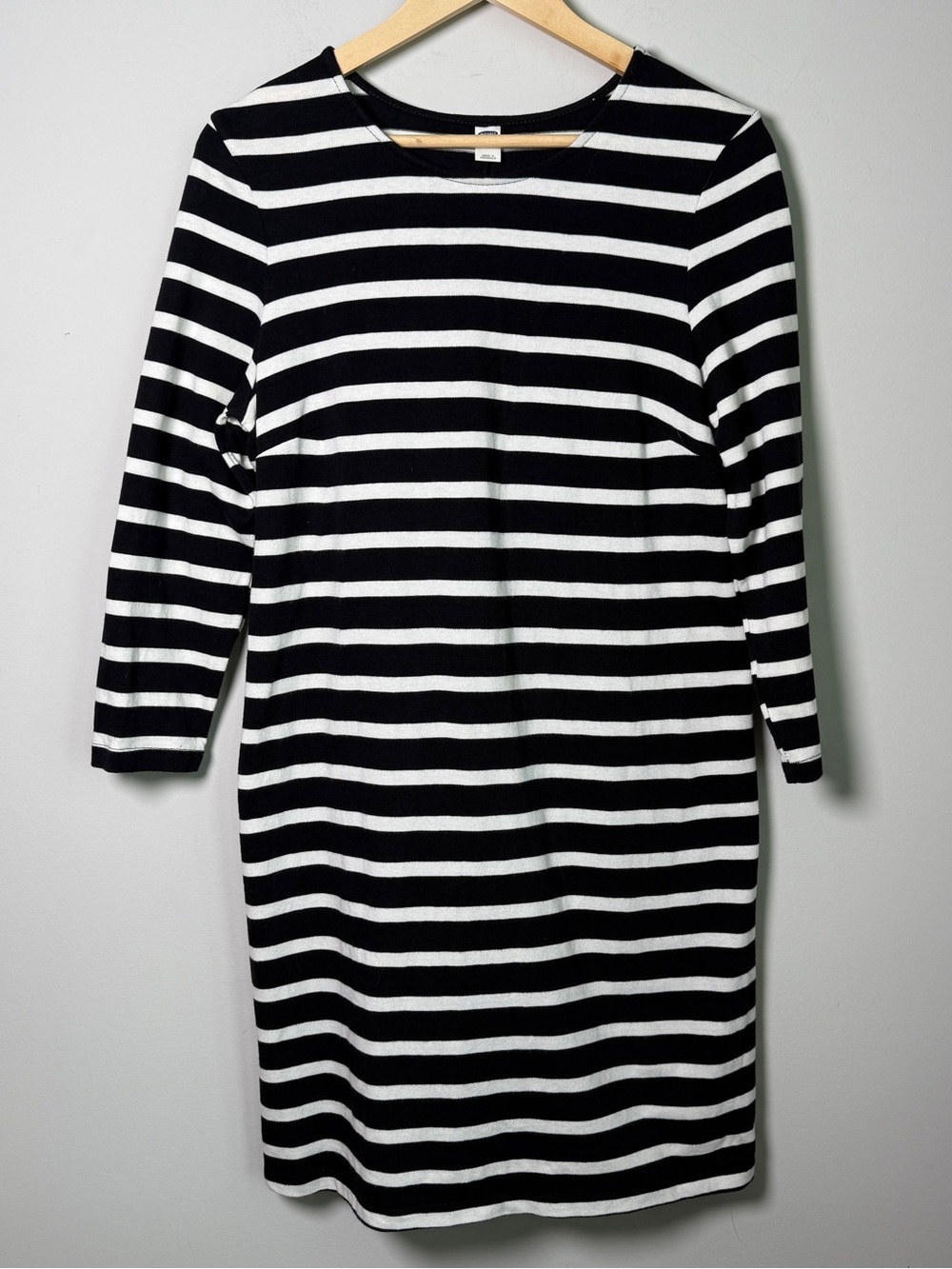 Old Navy Striped Knit Cotton Dress Black White Breton Nautical Dark Academia M